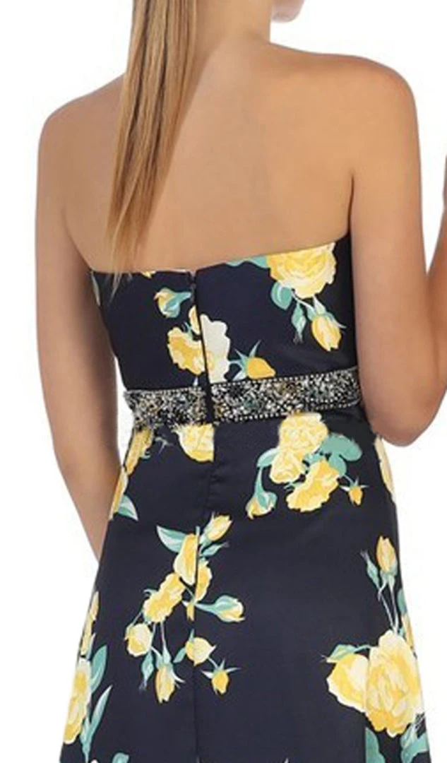 May Queen - MQ1403 Strapless Floral Print Evening Gown 7 May Queen - MQ1403 Strapless Floral Print Evening Gown
