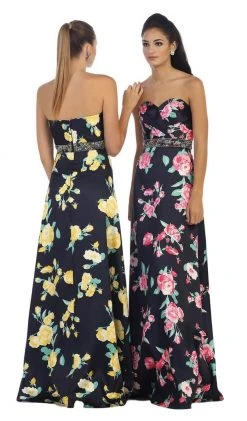 May Queen - MQ1403 Strapless Floral Print Evening Gown 15 May Queen - MQ1403 Strapless Floral Print Evening Gown