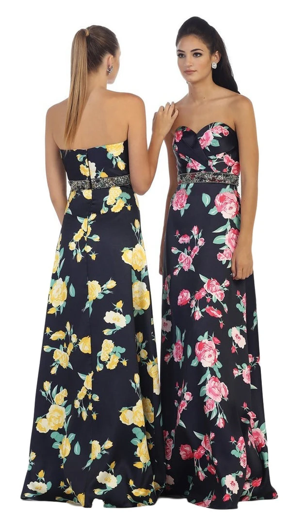 May Queen - MQ1403 Strapless Floral Print Evening Gown 9 May Queen - MQ1403 Strapless Floral Print Evening Gown