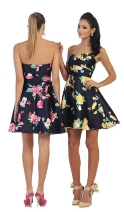 Cocktail Dresses May Queen - MQ1404 Strapless Floral Print Cocktail Dress