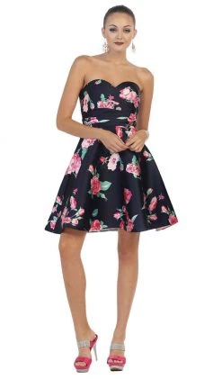 Cocktail Dresses May Queen - MQ1404 Strapless Floral Print Cocktail Dress