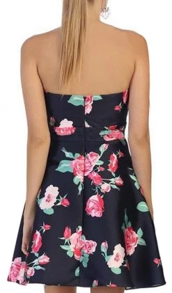 Cocktail Dresses May Queen - MQ1404 Strapless Floral Print Cocktail Dress