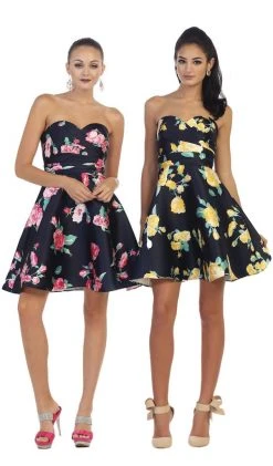 Cocktail Dresses May Queen - MQ1404 Strapless Floral Print Cocktail Dress