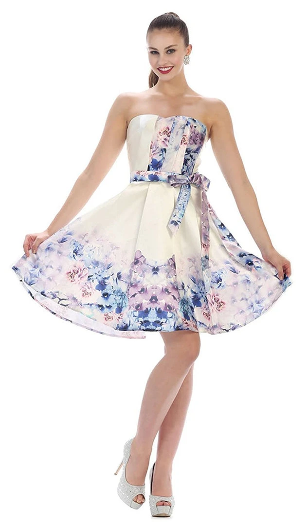 Cocktail Dresses May Queen - MQ1408 Strapless Pleated Floral Cocktail Dress 7 Cocktail Dresses May Queen - MQ1408 Strapless Pleated Floral Cocktail Dress