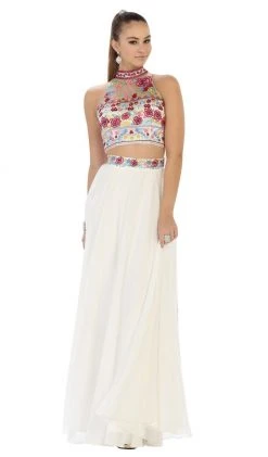 Formal Gowns May Queen - MQ1421 Multi-Floral Embroidered Bodice Two Piece Long Evening Dress