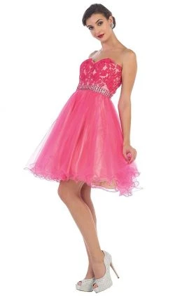 Cocktail Dresses May Queen - MQ1425 Flirty Laced Embellished Sweetheart A-Line Cocktail Dress