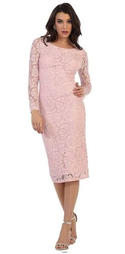 May Queen - MQ1441 Lace Long Sleeve Bateau Sheath Cocktail Dress Cocktail Dresses