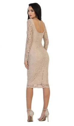 May Queen - MQ1441 Lace Long Sleeve Bateau Sheath Cocktail Dress Cocktail Dresses