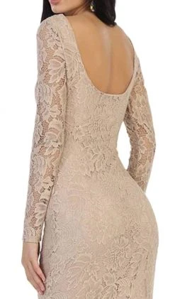 May Queen - MQ1441 Lace Long Sleeve Bateau Sheath Cocktail Dress Cocktail Dresses