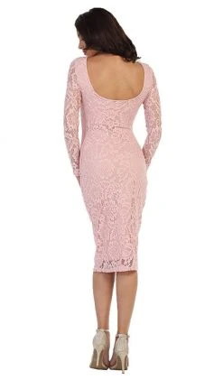 May Queen - MQ1441 Lace Long Sleeve Bateau Sheath Cocktail Dress Cocktail Dresses