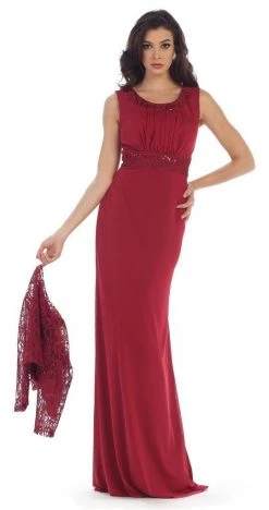 May Queen - MQ1450 Sleeveless Sequins Chiffon Dress With Lace Jacket