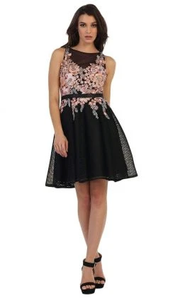 May Queen - MQ1465 Sleeveless Floral Cocktail Dress Cocktail Dresses 8 May Queen - MQ1465 Sleeveless Floral Cocktail Dress Cocktail Dresses