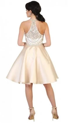 May Queen - MQ1492 High Halter Neck Bejeweled Cocktail Dress