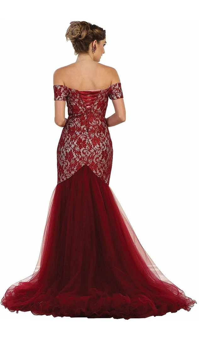 May Queen - MQ1495 V-neck/Off-Shoulder Mermaid Evening Dress Formal Gowns 5 May Queen - MQ1495 V-neck/Off-Shoulder Mermaid Evening Dress Formal Gowns