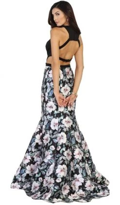 May Queen - MQ1526 Halter Floral Print Mermaid Evening Dress
