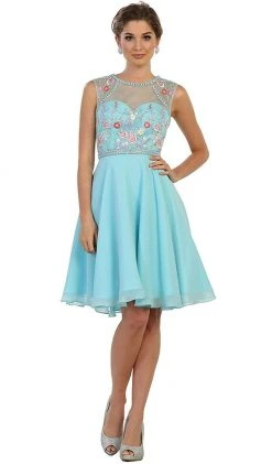Cocktail Dresses May Queen - MQ1535 Floral Detailed Illusion Jewel A-line Cocktail Dress