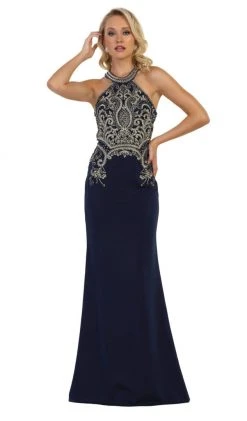 May Queen - MQ1538 Gilded Halter Neck Trumpet Dress Formal Gowns