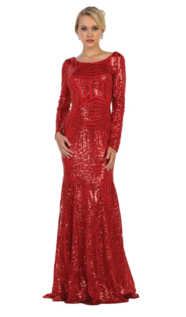 May Queen - MQ1552 Embellished Long Sleeve Trumpet Dress Formal Gowns 7 May Queen - MQ1552 Embellished Long Sleeve Trumpet Dress Formal Gowns