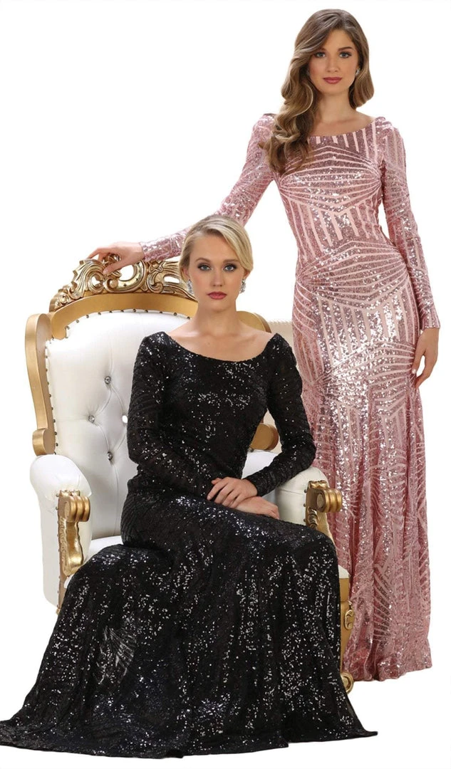 May Queen - MQ1552 Embellished Long Sleeve Trumpet Dress Formal Gowns 8 May Queen - MQ1552 Embellished Long Sleeve Trumpet Dress Formal Gowns