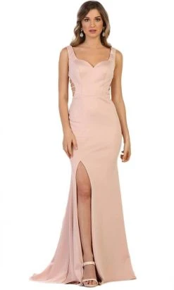 May Queen - MQ1560 Sleeveless Strappy Back Satin Evening Gown Formal Gowns