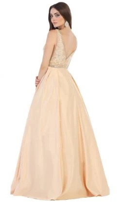 May Queen - MQ1581 Beaded Embroidered Plunging Ballgown Formal Gowns