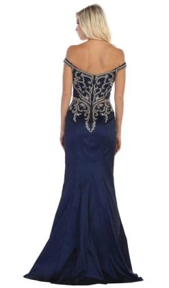 May Queen - MQ1609 Metallic Lace Appliqued Trumpet Gown Formal Gowns
