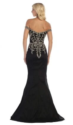 May Queen - MQ1609 Metallic Lace Appliqued Trumpet Gown Formal Gowns