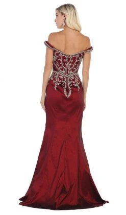 May Queen - MQ1609 Metallic Lace Appliqued Trumpet Gown Formal Gowns