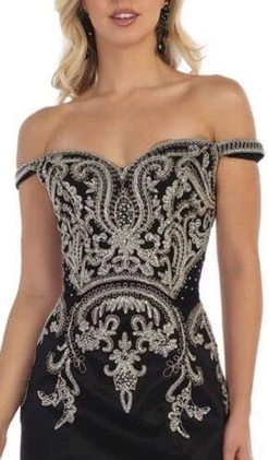 May Queen - MQ1609 Metallic Lace Appliqued Trumpet Gown Formal Gowns