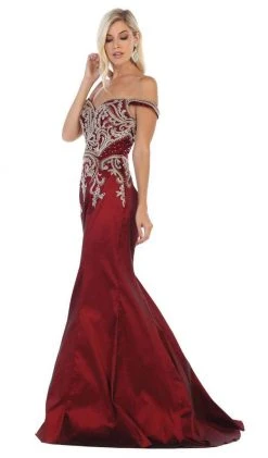 May Queen - MQ1609 Metallic Lace Appliqued Trumpet Gown Formal Gowns