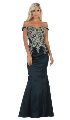 May Queen - MQ1609 Metallic Lace Appliqued Trumpet Gown Formal Gowns