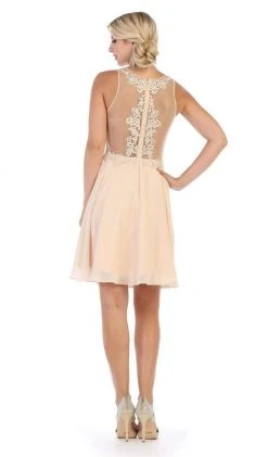 May Queen - MQ1618 Embroidered Illusion Halter A-line Dress Cocktail Dresses