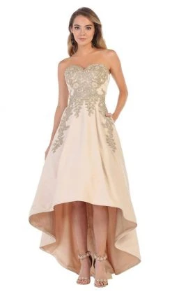 May Queen - MQ1627 Gilt-Appliqued Sweetheart High Low Gown Formal Gowns
