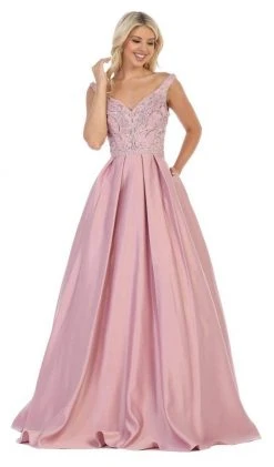 May Queen - MQ1632 Beaded V-Neck Pleated Ballgown 16 May Queen - MQ1632 Beaded V-Neck Pleated Ballgown