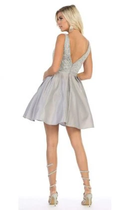 May Queen - MQ1645 Beaded Lace Ornate Illusion Cutouts Cocktail Dress Cocktail Dresses