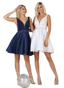 May Queen - MQ1645 Beaded Lace Ornate Illusion Cutouts Cocktail Dress Cocktail Dresses