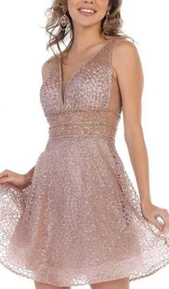 May Queen - MQ1653 Glitter Mesh Sleeveless V Neckline Cocktail Dress Cocktail Dresses 10 May Queen - MQ1653 Glitter Mesh Sleeveless V Neckline Cocktail Dress Cocktail Dresses