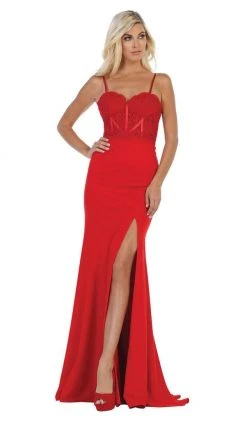 Formal Gowns May Queen - MQ1673 Scallop Trimmed Lace Bustier Evening Gown