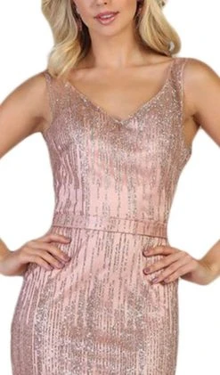 May Queen - MQ1677 Sleeveless Embellished V-neck Trumpet Dress