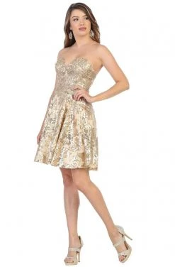 May Queen - MQ1691 Sequin Embellished Strapless Cocktail Dress Cocktail Dresses