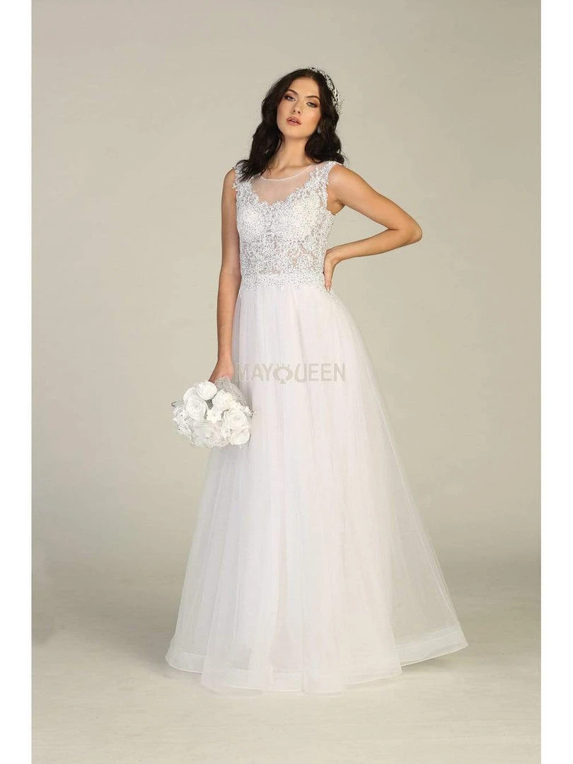 Formal Gowns May Queen - MQ1716 Lace Appliqued Bodice Tulle Dress 10 Formal Gowns May Queen - MQ1716 Lace Appliqued Bodice Tulle Dress