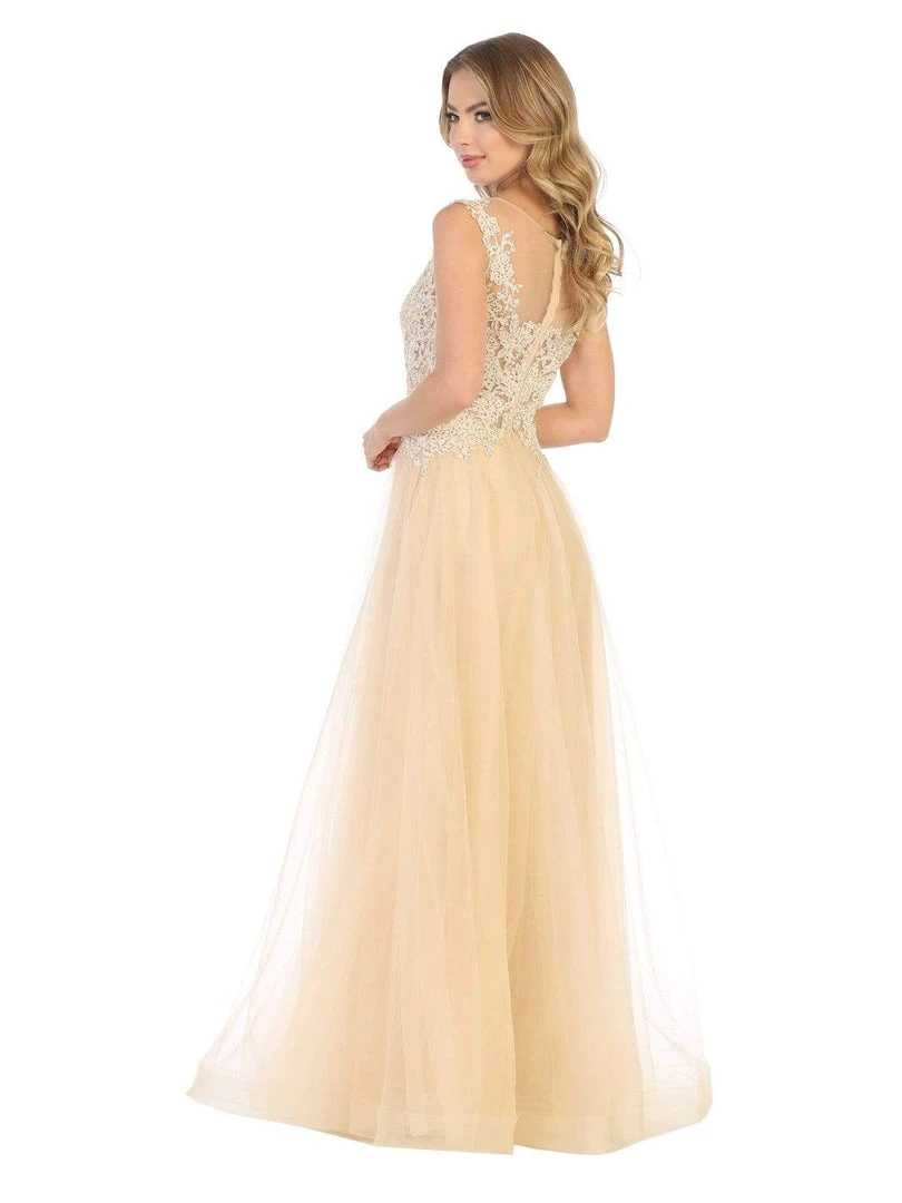 Formal Gowns May Queen - MQ1716 Lace Appliqued Bodice Tulle Dress 4 Formal Gowns May Queen - MQ1716 Lace Appliqued Bodice Tulle Dress