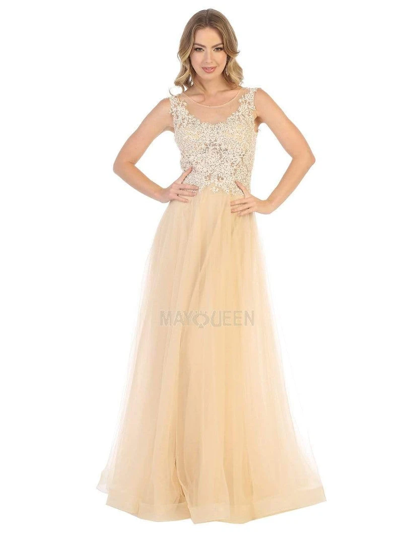 Formal Gowns May Queen - MQ1716 Lace Appliqued Bodice Tulle Dress 3 Formal Gowns May Queen - MQ1716 Lace Appliqued Bodice Tulle Dress