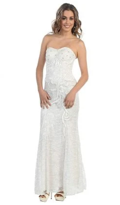 May Queen - MQ540 Strapless Sequined Lace Applique Dress 33 May Queen - MQ540 Strapless Sequined Lace Applique Dress