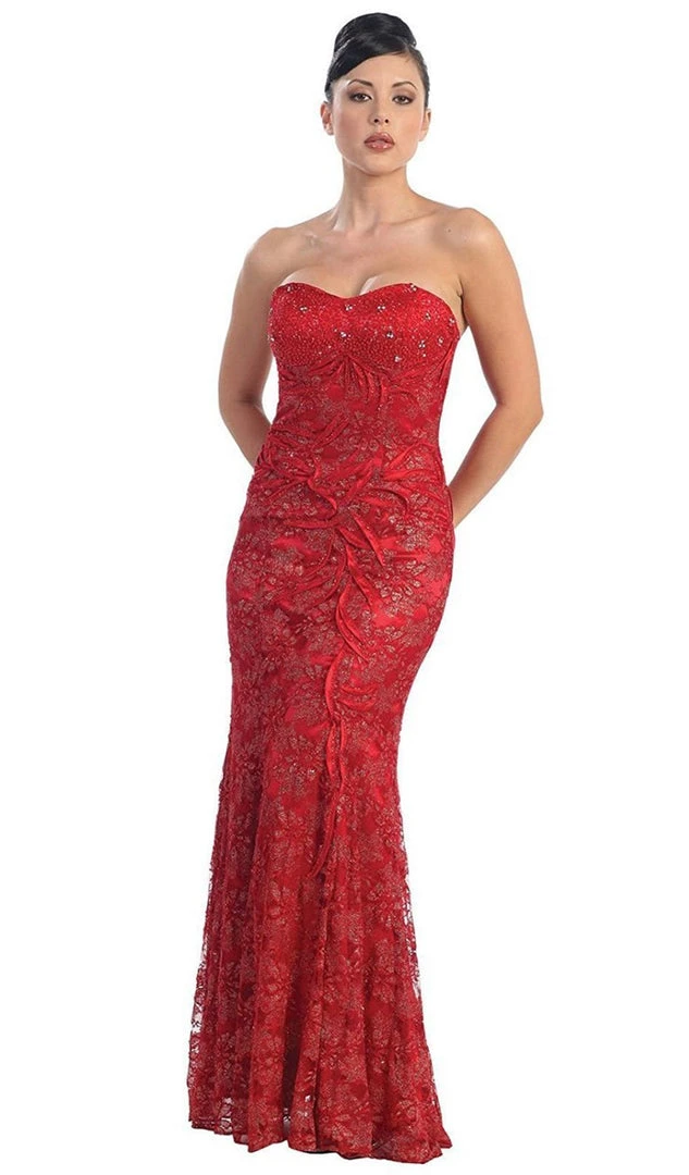 May Queen - MQ540 Strapless Sequined Lace Applique Dress 10 May Queen - MQ540 Strapless Sequined Lace Applique Dress