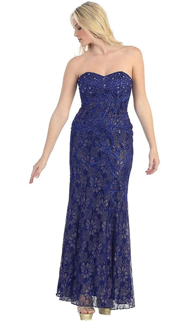 May Queen - MQ540 Strapless Sequined Lace Applique Dress 9 May Queen - MQ540 Strapless Sequined Lace Applique Dress