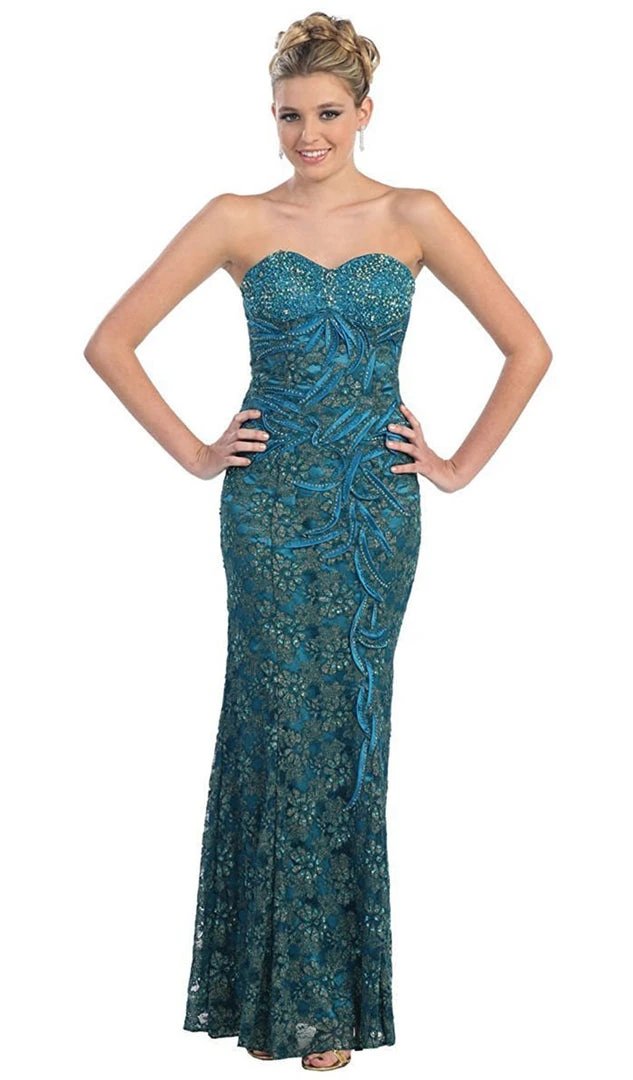 May Queen - MQ540 Strapless Sequined Lace Applique Dress 7 May Queen - MQ540 Strapless Sequined Lace Applique Dress