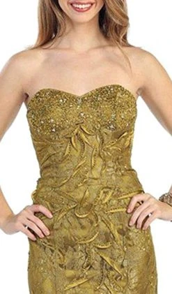 May Queen - MQ540 Strapless Sequined Lace Applique Dress