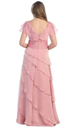 Formal Gowns May Queen - MQ831 Tiered Chiffon Surplice V-Neck Formal Dress
