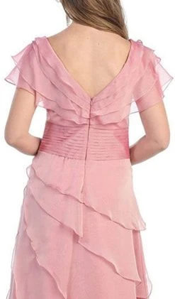 Formal Gowns May Queen - MQ831 Tiered Chiffon Surplice V-Neck Formal Dress